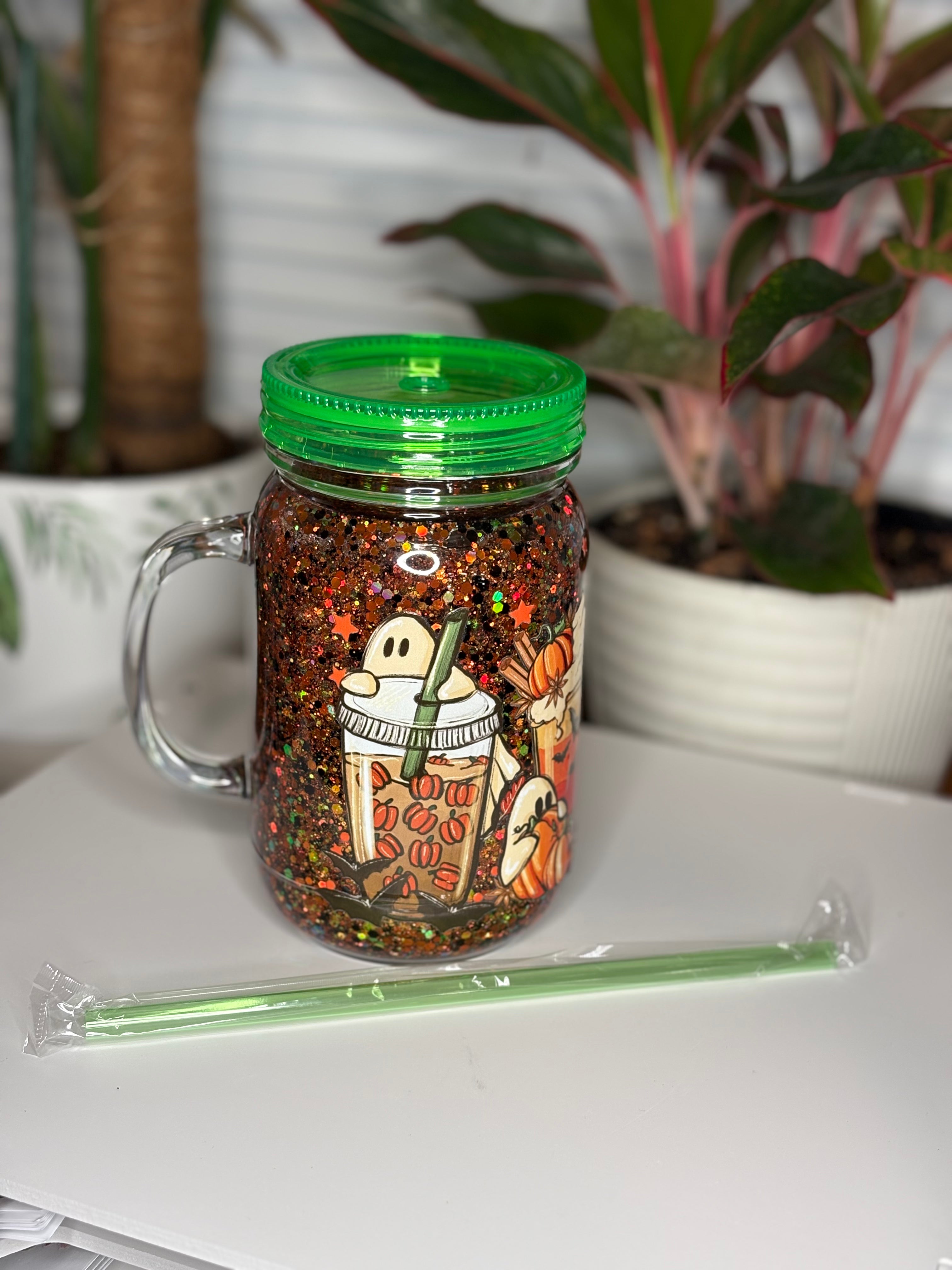 20oz Acrylic Mason Mug Green/Orange/Ghost