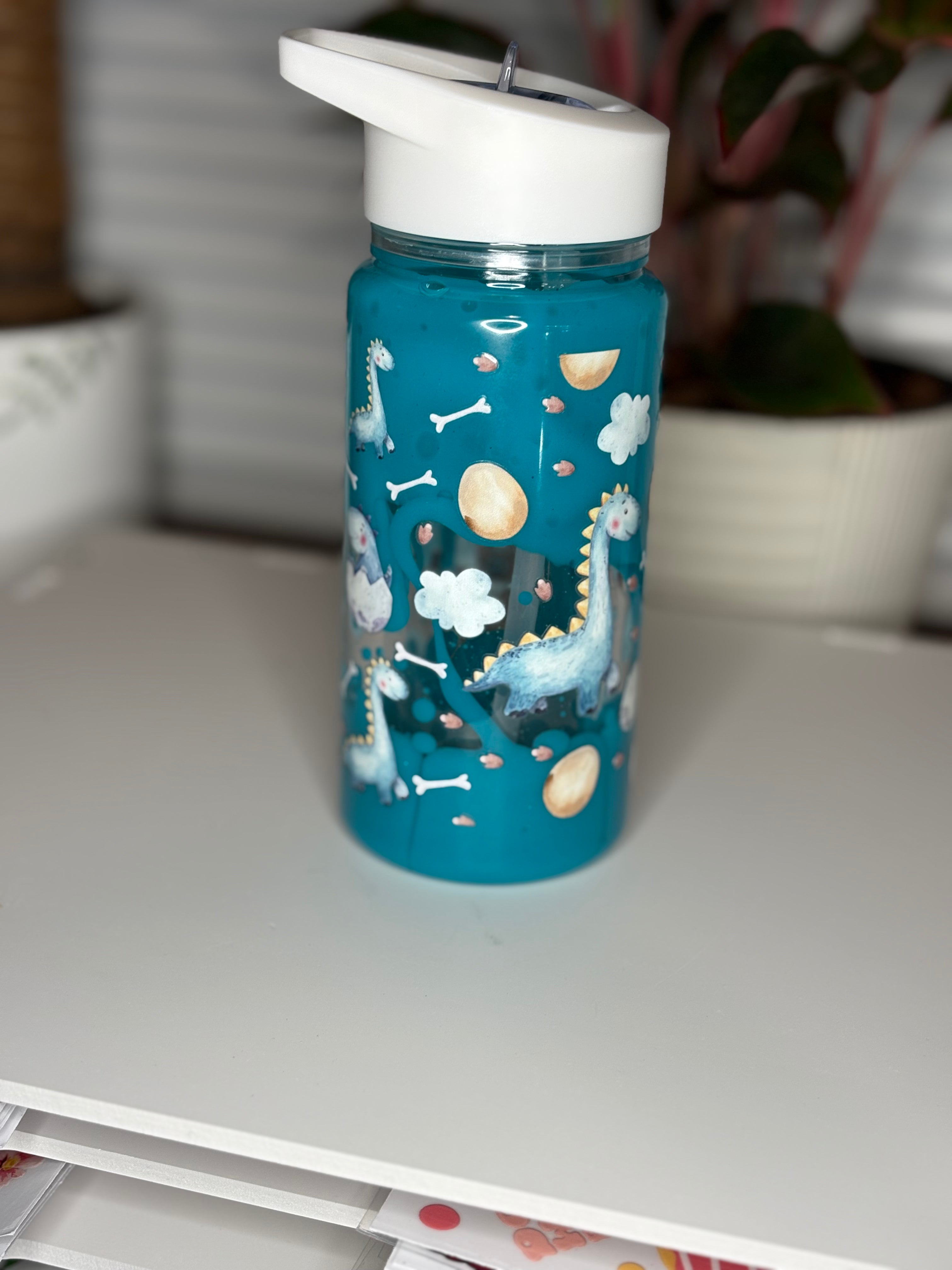 10oz Acrylic Kids Water Bottle Blue/Dino