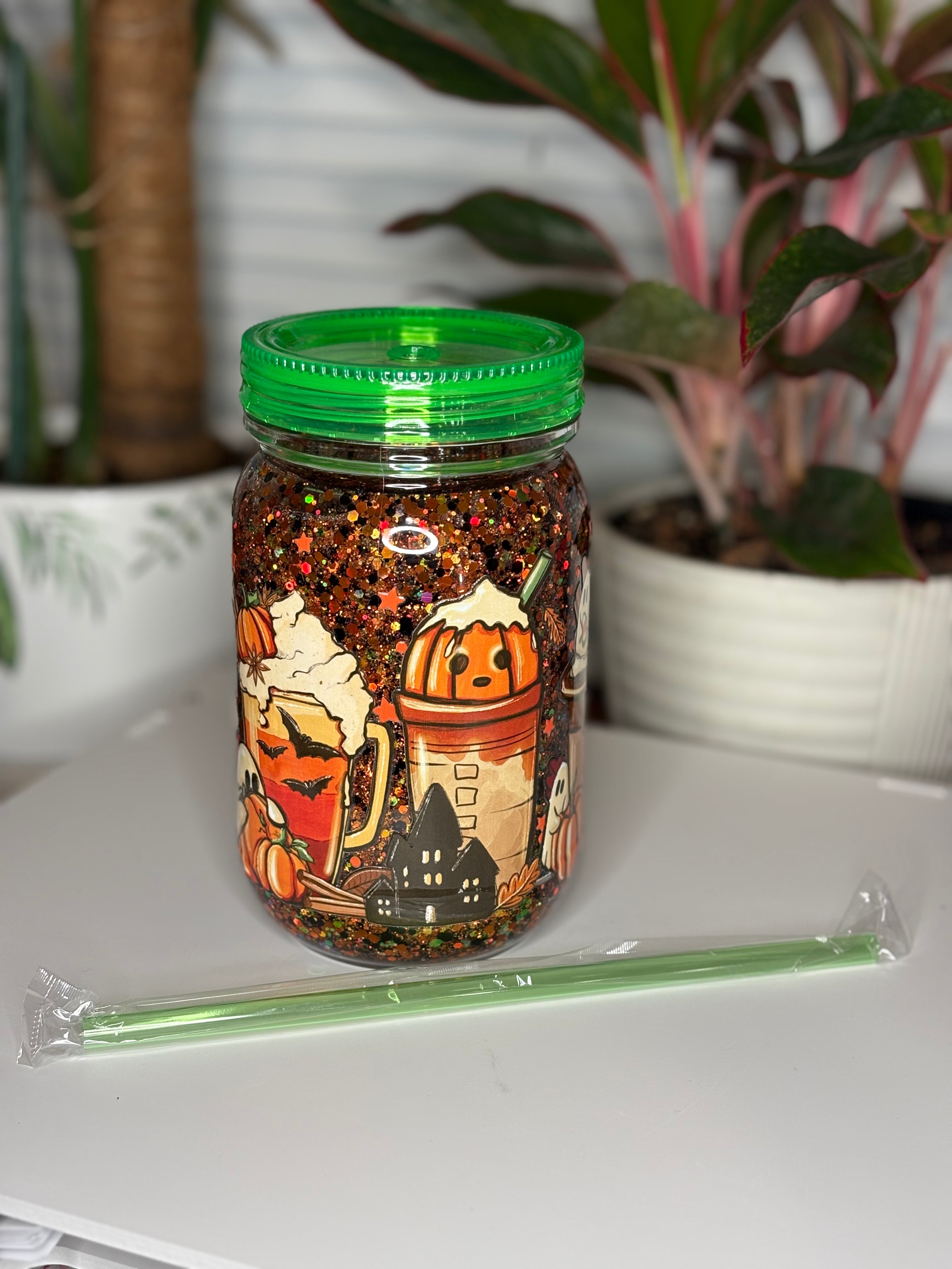 20oz Acrylic Mason Mug Green/Orange/Ghost