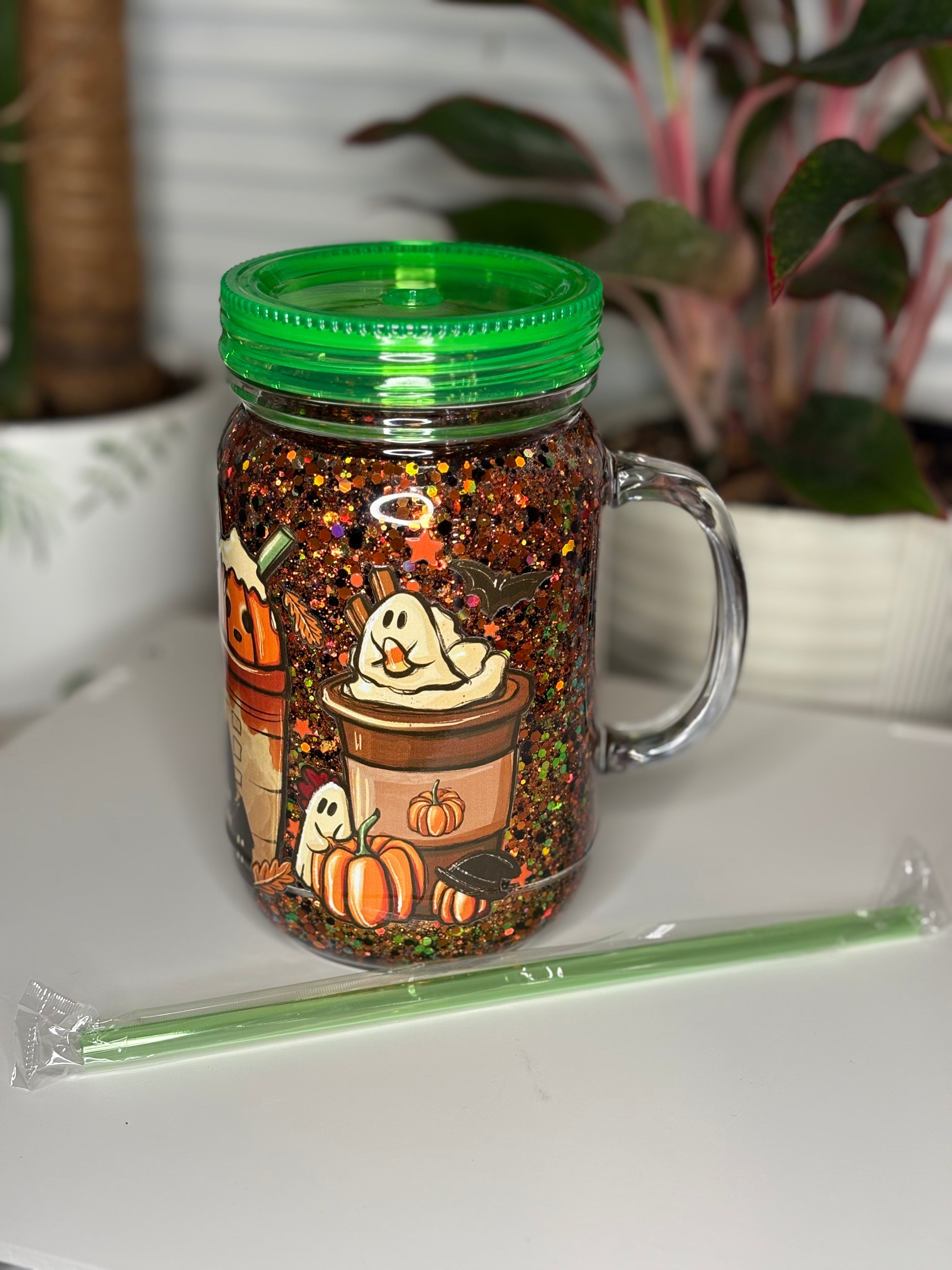 20oz Acrylic Mason Mug Green/Orange/Ghost