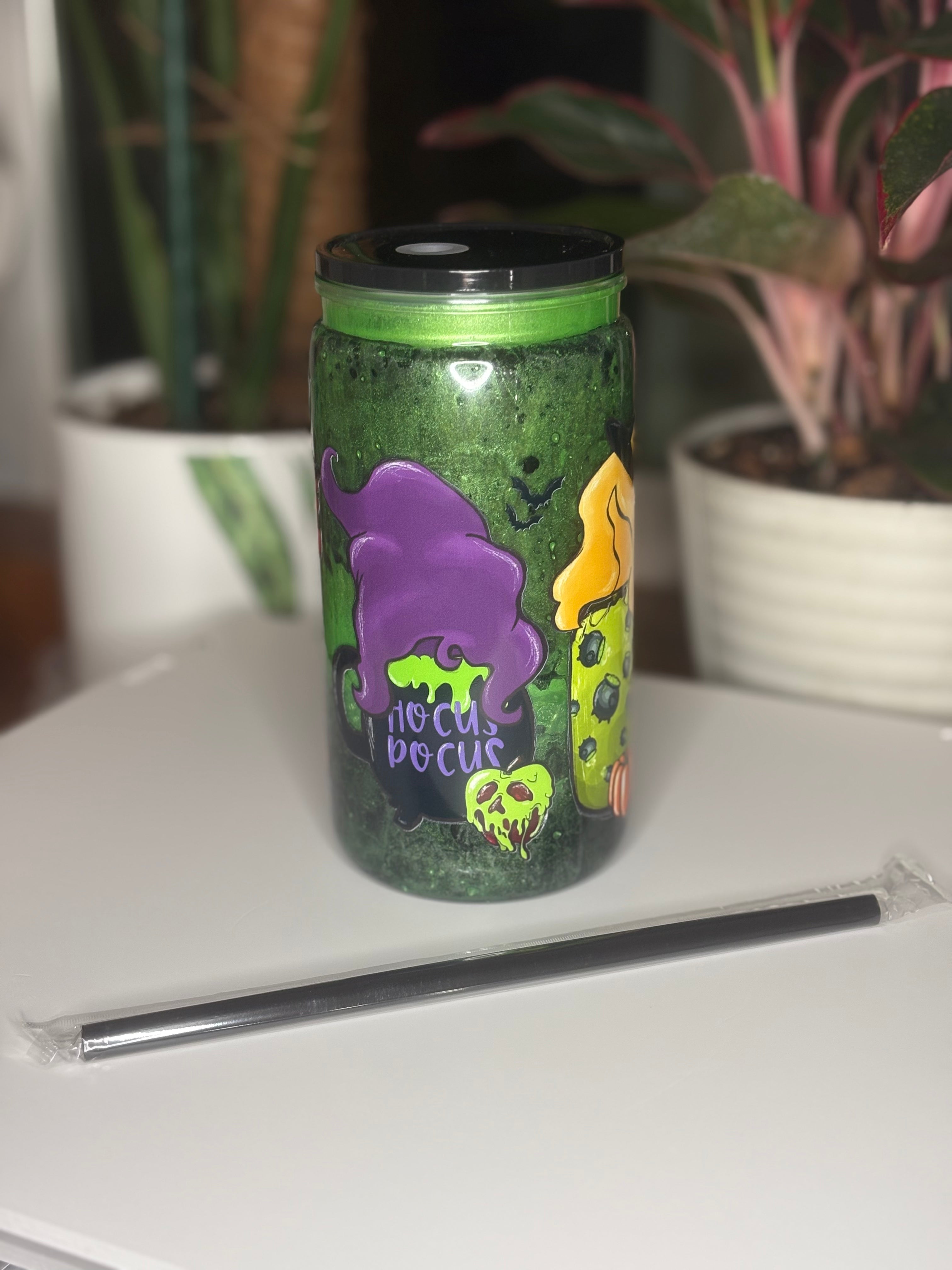 16oz Acrylic Hocus Pocus Black& Green Marble