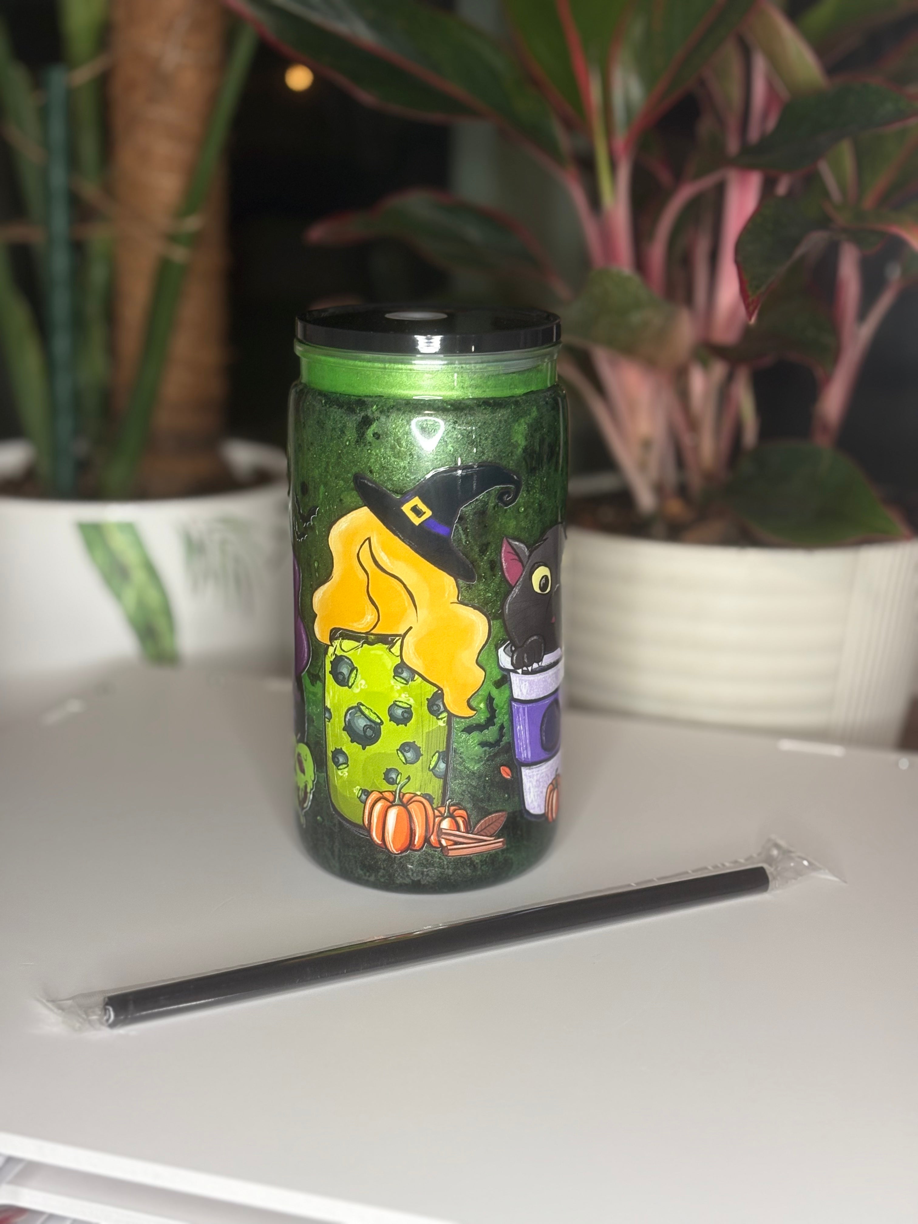 16oz Acrylic Hocus Pocus Black& Green Marble