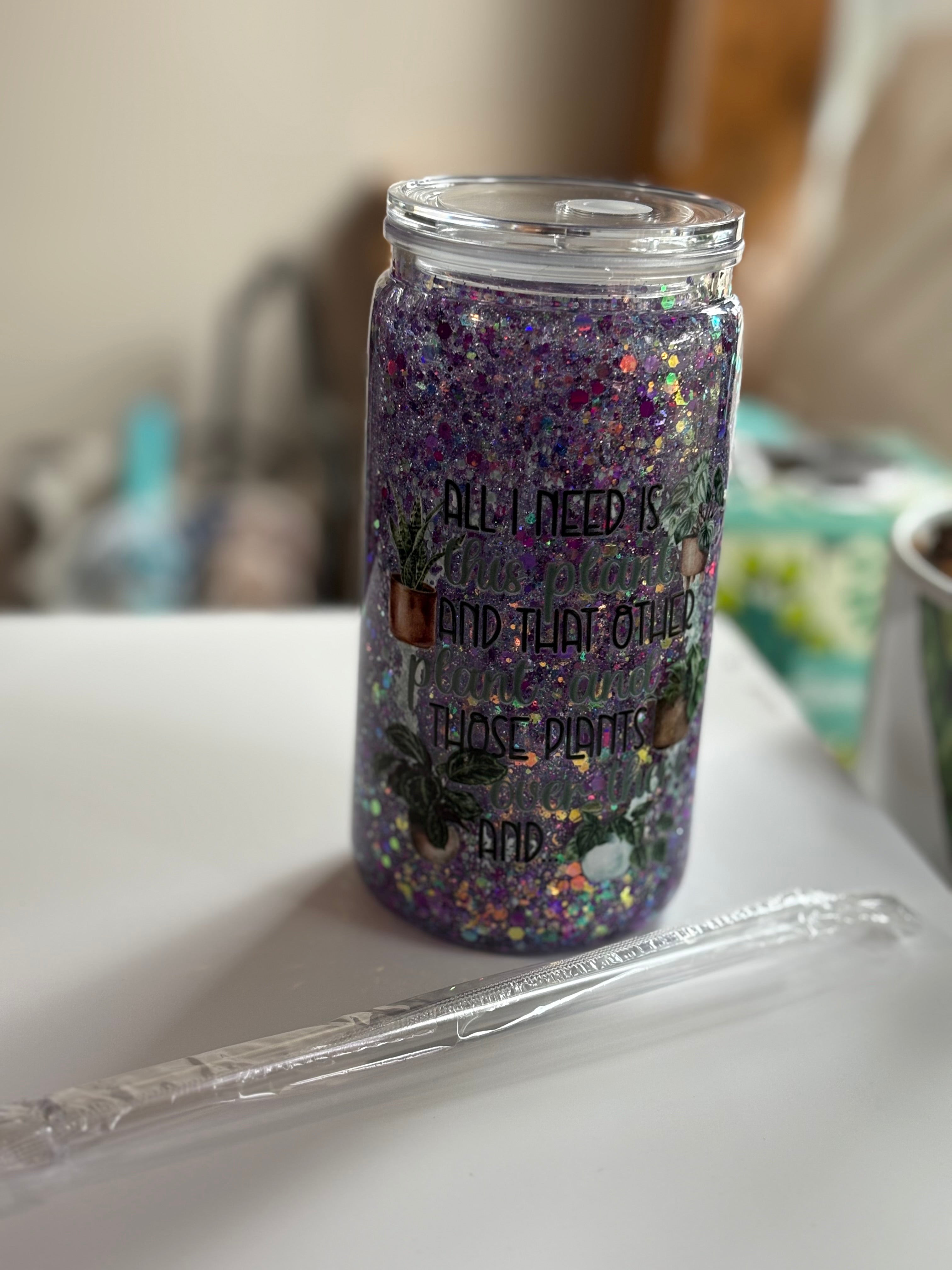 16oz Acrylic Plants/Purple glitter