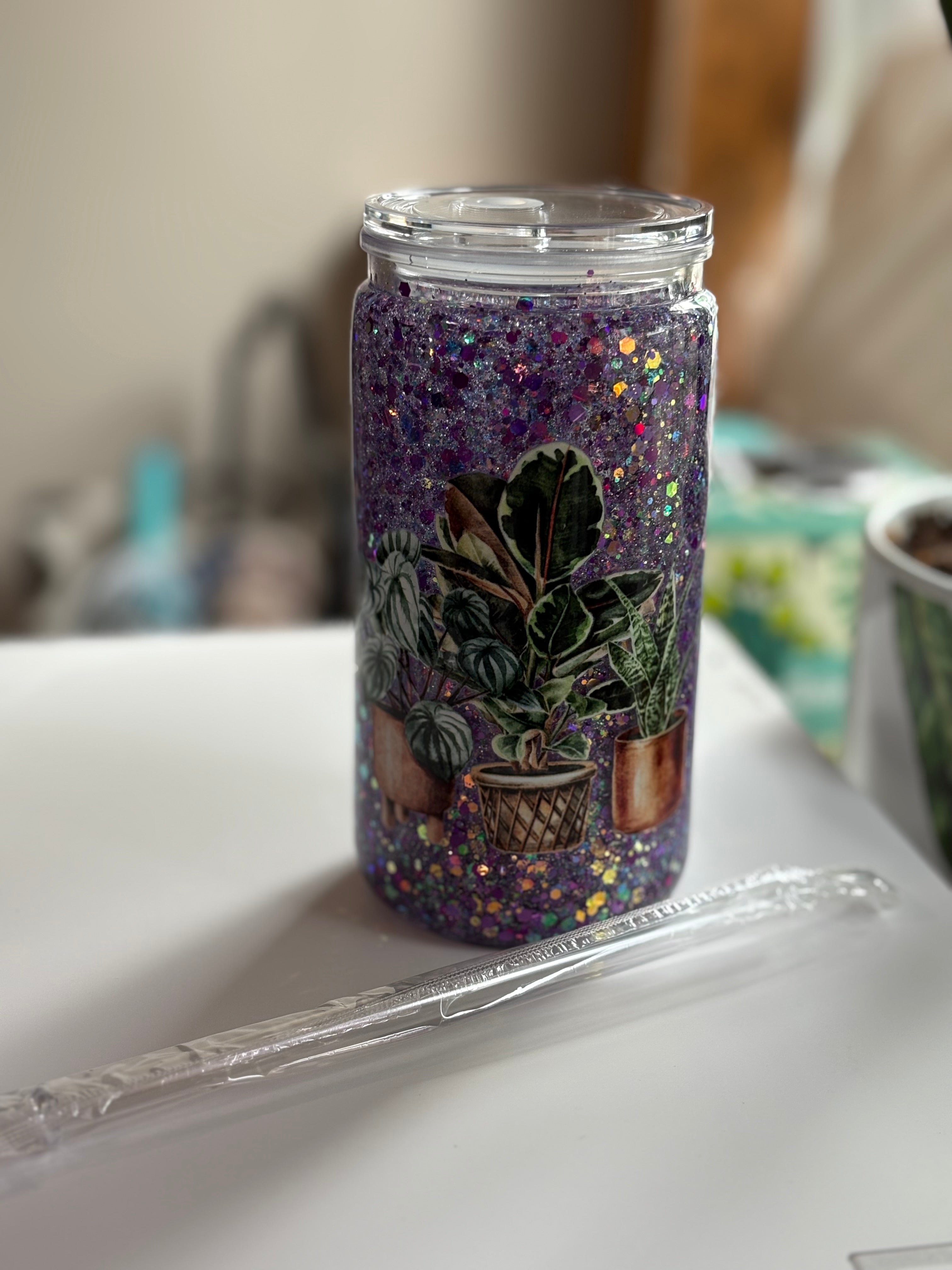 16oz Acrylic Plants/Purple glitter