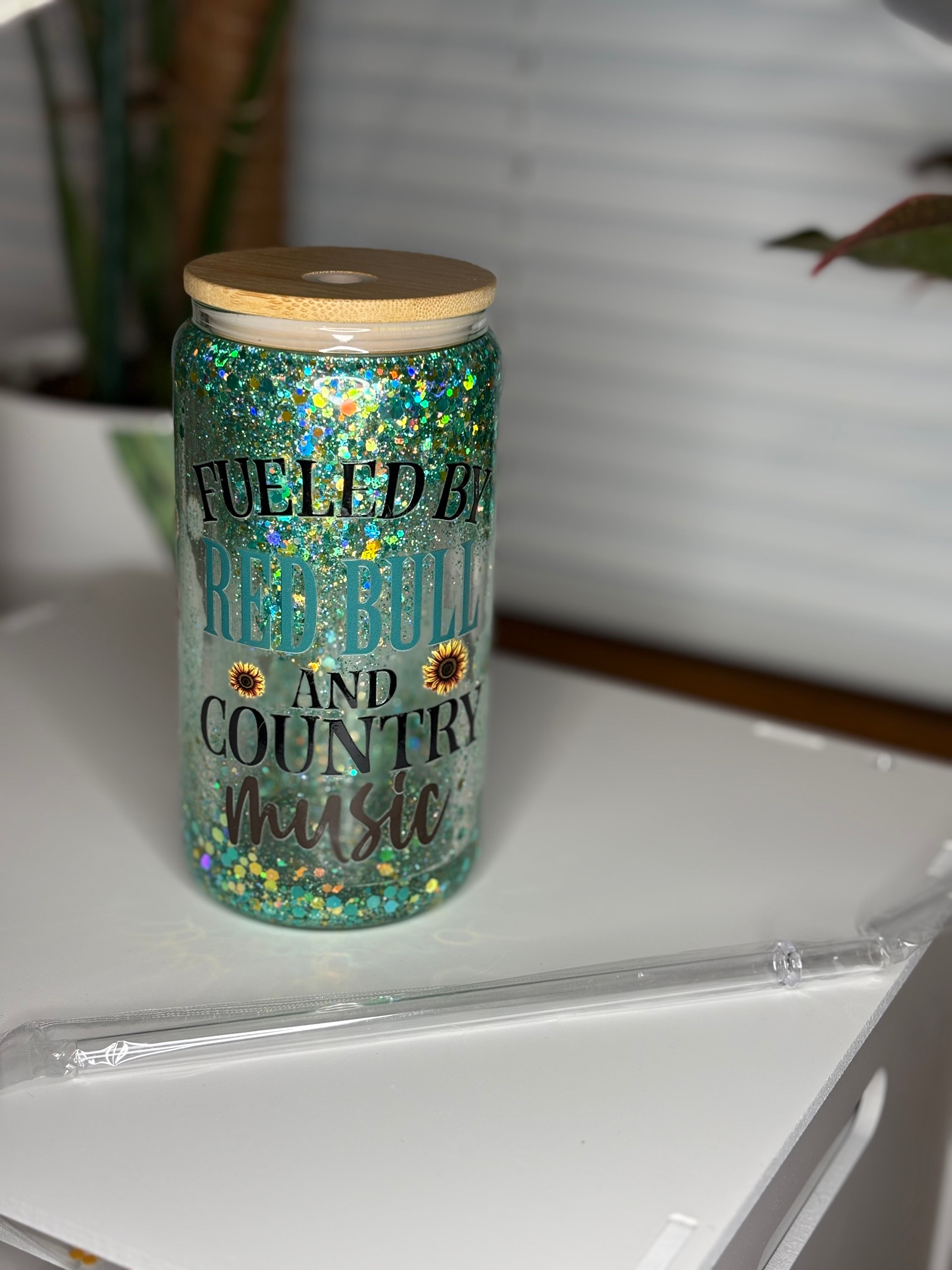 16oz Glass “Red Bull and country music”